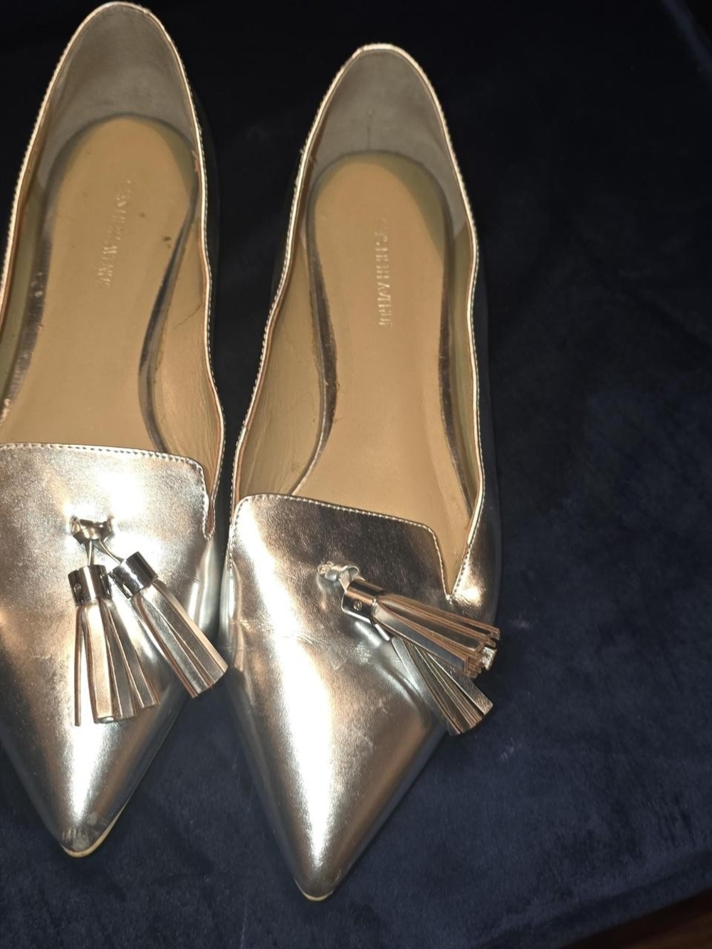 Metallic Tassel Pointed-Toe Flats - Rose Gold